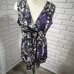 Biz Girl Ladies Size XL Black/Purple/Grey/Off White V-neck Sleeveless Top